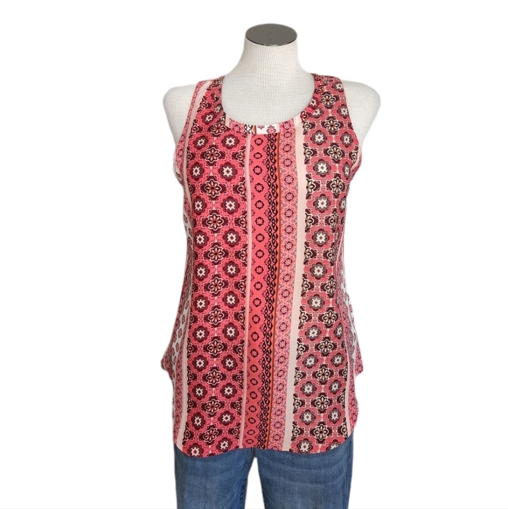 Van Heusen Pink & Cream Color Floral Round Neck Sleeveless Women's Top Size S